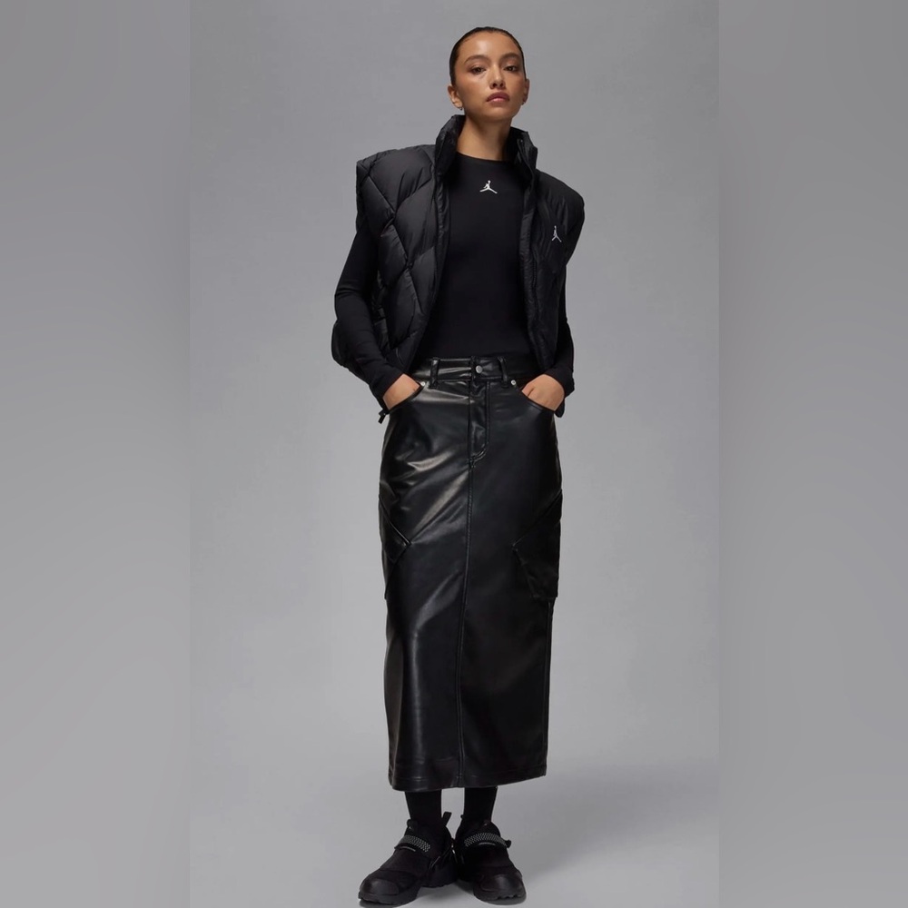 Nike Jordan Flight Chicago Black Faux Leather vegan Pencil Skirt Cargo Pockets